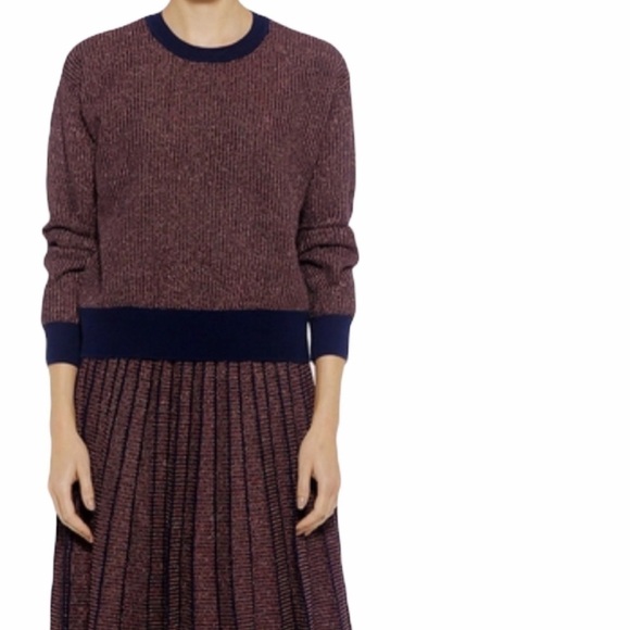 Tanya Taylor Metallic Knit Palm Sweater Navy Rust Multi L - Picture 2 of 12
